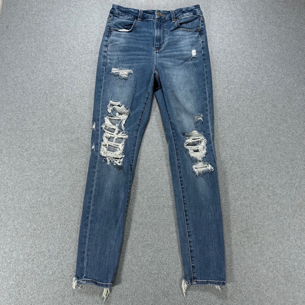 American Eagle Skinny Jeans Womens 27 Blue Distressed Raw Hem Streetwear